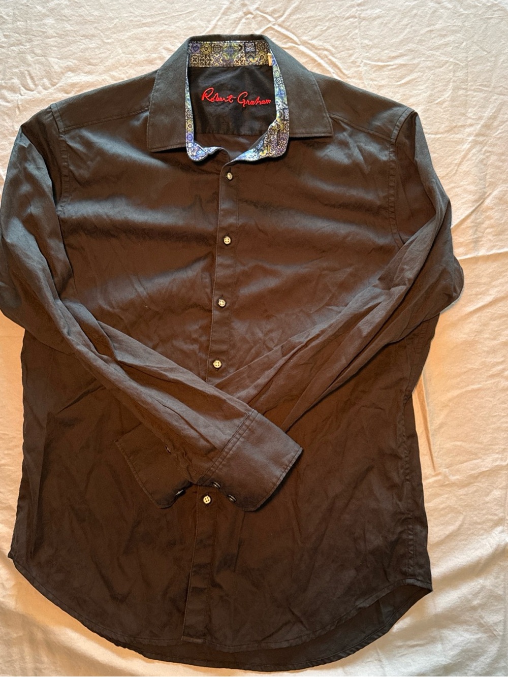 Robert Graham Black Dress Shirt with Patterned Contrast Collar